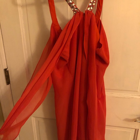 Hailey Logan Dress Vibrant Orange Backless with Rhinestone Straps - Picture 4 of 8